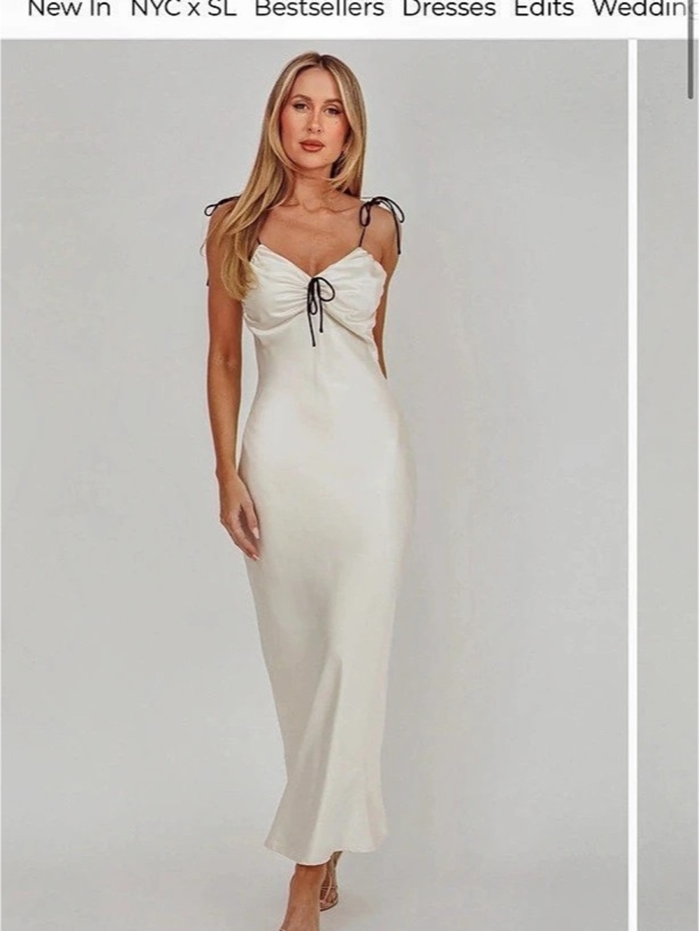 Saints & Secrets Slow Burn Tied Shoulders Satin Maxi Dress Tied Shoulder Satin N